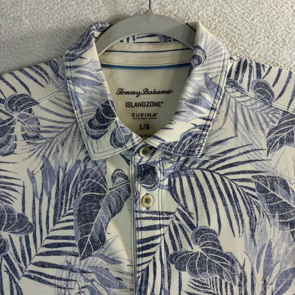 Tommy Bahama Island Zone Button Shirt Men L Blue Palm Tree Floral AOP Supima